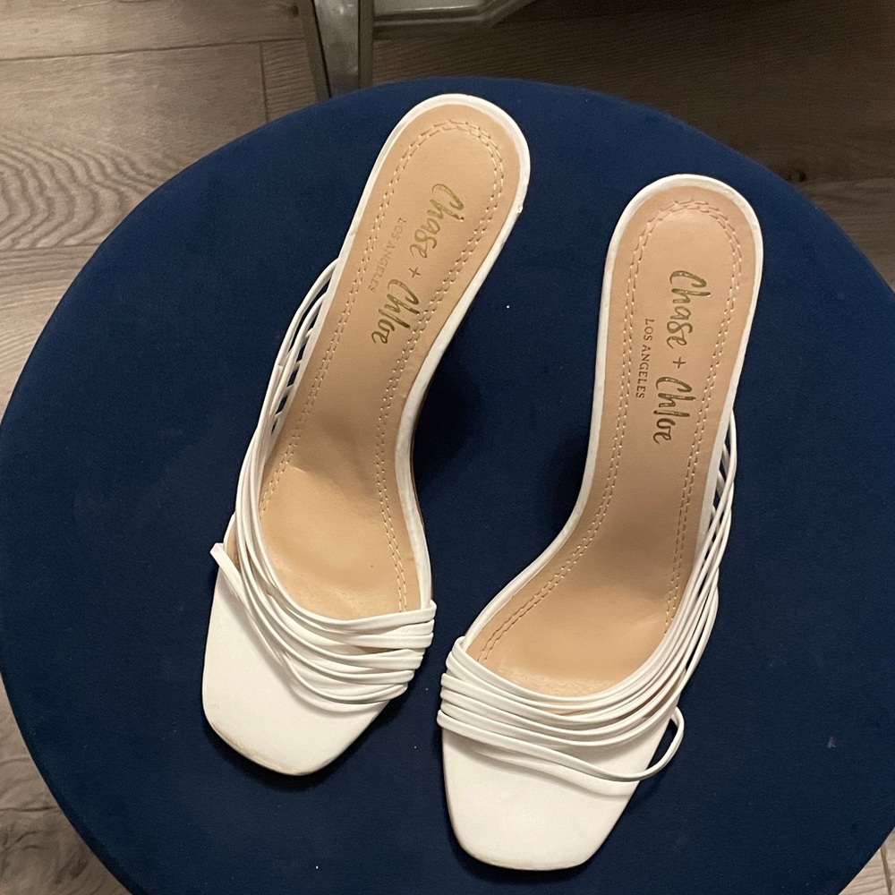 Chase + Chloe White Multi-Strap Slide Mules - Size 8